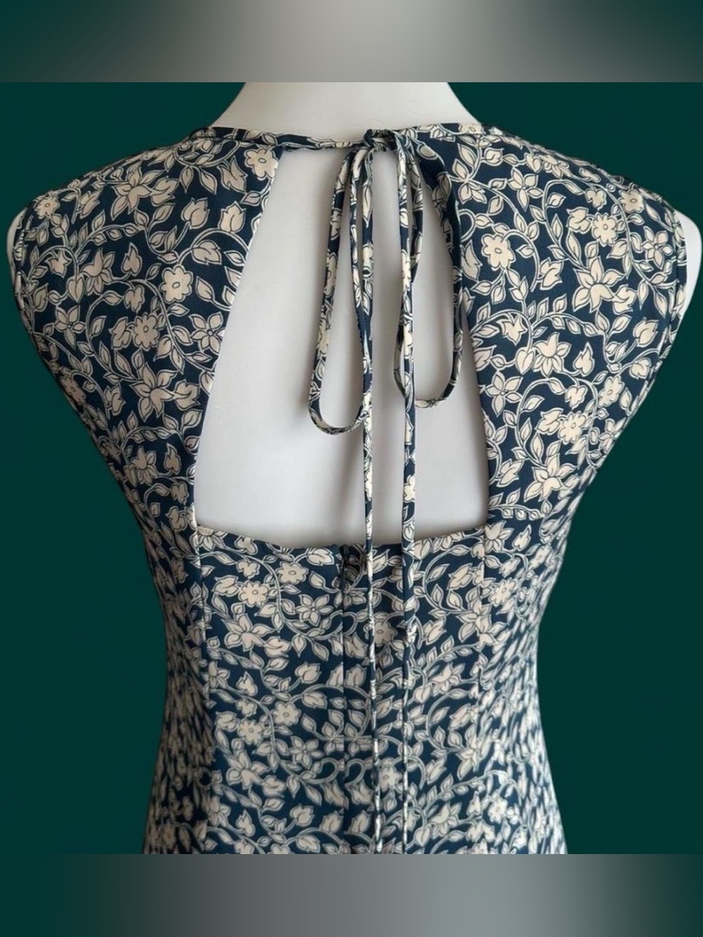 Teal Green Floral Cut Out Back A-Line Midi Dress